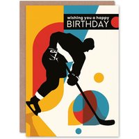 Artery8 Sport Ice Hockey Player Colourful Geometric Birthday Card