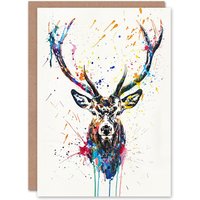 Artery8 Deer Stag Head Colourful Ink Paint Splat Birthday Card
