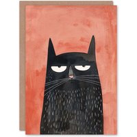 Artery8 Grumpy Pet Black Cat Lover Cartoon Watercolour Birthday Card