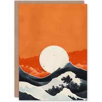 Artery8 Orange Sunset Sky Great Wave Abstract Seascape Birthday Card