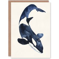 Artery8 Orca Whale Bright Sea Animal Watercolour Birthday Card in Black