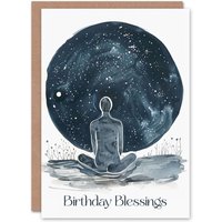 Artery8 Women's Blessings Celestial Spiritual Figure Space Stars Birthday Card in Grey