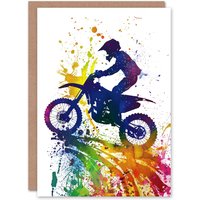 Artery8 Men's Motorcycle Motocross Sport Rainbow Paint Splat Birthday Card