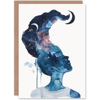 Artery8 Women's Astral Spiritual Dream Watercolour Conceptual Art Birthday Card in Blue