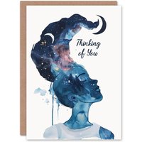 Artery8 Women's Thinking Of You Night Astral Dream Watercolour Miss You Card in Blue
