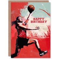 Artery8 Women's Female Basketball Player Sport Vertical Jump Birthday Card in Red