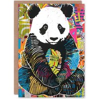 Artery8 Cute Panda Bear Modern Colourful Pattern Pop Art Birthday Card