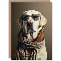 Artery8 Labrador Sunglasses & Scarf Painting Dog Lover Birthday Card in Brown