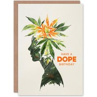 Artery8 Dope Day Marijuana Queen Weed Leaf Concept Art Birthday Card in Green