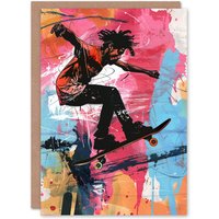 Artery8 Men's Skater Skateboarder Urban Skateboarding Colourful Birthday Card