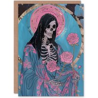 Artery8 Women's Death Floral Tarot Card Design Modern Colourful Birthday Card in Blue