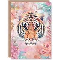 Artery8 Women's Bohemian Tiger Floral Jungle Portrait Watercolour Birthday Card