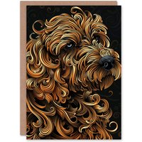 Artery8 Stylised Cockapoo Pet Portrait Design Dog Lover Birthday Card in Brown