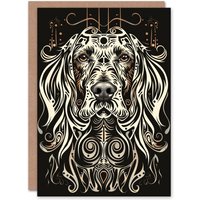 Artery8 Tribal Pattern Springer Spaniel Design Dog Lover Birthday Card in Black