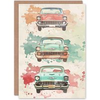 Artery8 Vintage Car Lover Pastel Watercolour Paint Splat Birthday Card