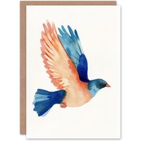 Artery8 Men's Pigeon Bird Flight Orange Pink Blue Watercolour Birthday Card