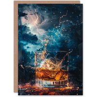 Artery8 Men's Golden Hour Whisky Glass Storm Lightning Birthday Card in Dark Blue
