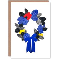Wee Blue Coo Bright Polka Dot Line Wreath Bow Leaves Xmas Art Blank Christmas Card