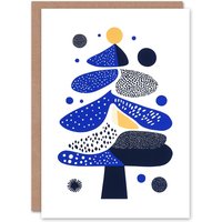 Wee Blue Coo Modern Abstract Tree Shapes Blue Yellow Xmas Art Blank Christmas Card