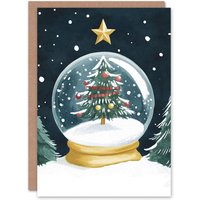Decorated Tree Winter Snow Globe Festive Xmas Christmas Card Dark