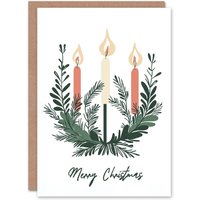 Wee Blue Coo Advent Wreath Candles Simple Modern Fun Xmas Art Blank Christmas Card in Green