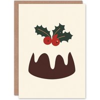 Wee Blue Coo Cake Pudding Holly Icing Modern Graphic Xmas Art Blank Christmas Card in Off-White