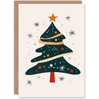 Wee Blue Coo Tree Bright Modern Abstract Fun Xmas Art Blank For All Christmas Card in Dark Green