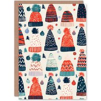 Wee Blue Coo Colourful Knit Winter Hats & Baubles Xmas Art Blank Christmas Card
