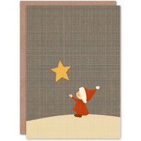 Wee Blue Coo Santa Workshop Elf Wishing On A Star Xmas Child Kids Christmas Card in Grey