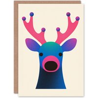 Wee Blue Coo Colourful Reindeer Bauble on Antlers Xmas Child Kids Christmas Card