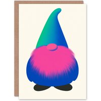 Wee Blue Coo Vibrant Santa Gonk Gnome Pink Blue Green Xmas Art Blank Christmas Card