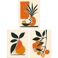 Wee Blue Coo Set of 3 Prints Summer Fruit Boho Mid Century Orange Wall Art | Size: A4