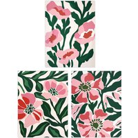 Wee Blue Coo Set of 3 Prints Pink Poppy Flowers Floral Retro Boho Poster Art | Size: A4