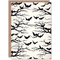 Wee Blue Coo Spooky Vampire Bats Black White Trick or Treat Scary Halloween Card