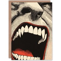 Wee Blue Coo Vampire Werewolf Comic Pop Art Trick or Treat Scary Halloween Card in Grey