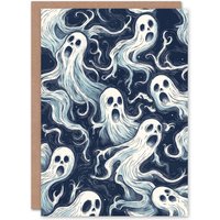 Artery8 Ghostly Ghouls Horror Fun Ghosts Scary Haunted Halloween Card in White