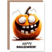 Fun Happy Bright Silly Pumpkin Scary Haunted Halloween Card