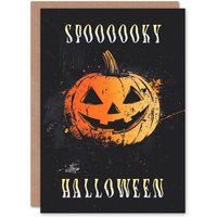 Artery8 Pumpkin Jack o Lantern Fun Spooky Scary Haunted Halloween Card in Orange
