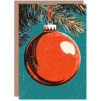Artery8 Shiny Red Bauble Pine Tree Retro Christmas Fun Gift Festive Xmas Card
