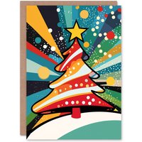 Artery8 Vibrant Colourful Decorated Tree Pop Art Christmas Festive Xmas Card