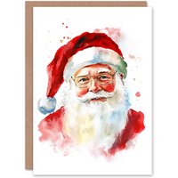 Artery8 Santa Claus Bright Portrait Christmas Fun Gift Festive Xmas Card in Red