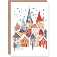 Artery8 Rustic Village Winter Snow Folk Art Christmas Fun Festive Xmas Card