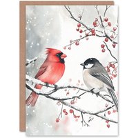 Artery8 Red Cardinal Chickadee Bird Winter Christmas Fun Festive Xmas Card