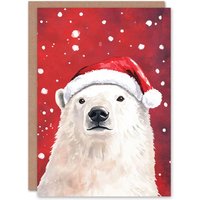 Artery8 Santa Hat Polar Bear in Snow Christmas Fun Gift Festive Xmas Card in Red