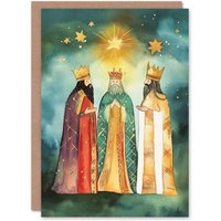 Artery8 Star Of Bethlehem Three Kings Wise Men Christmas Fun Festive Xmas Card in Green