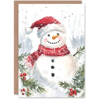 Artery8 Santa Hat Scarf Snowman Holly Christmas Fun Gift Festive Xmas Card in White