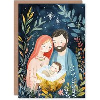 Artery8 Baby Jesus Nativity Scene Holy Night Christmas Fun Festive Xmas Card in Dark Blue