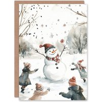 Artery8 Snow Fight Dance Snowman Winter Christmas Fun Gift Festive Xmas Card in White
