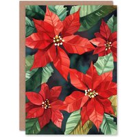 Artery8 Floral Poinsettia Flower Blooms Christmas Fun Gift Festive Xmas Card in Red
