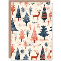Artery8 Winter Forest Trees Reindeer Snow Folk Christmas Fun Festive Xmas Card